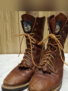 GEORGIA BOOT 12M USA BROWN LEATHER LACE UP KILTIE WESTERN TRUCKER FARM BOOTS